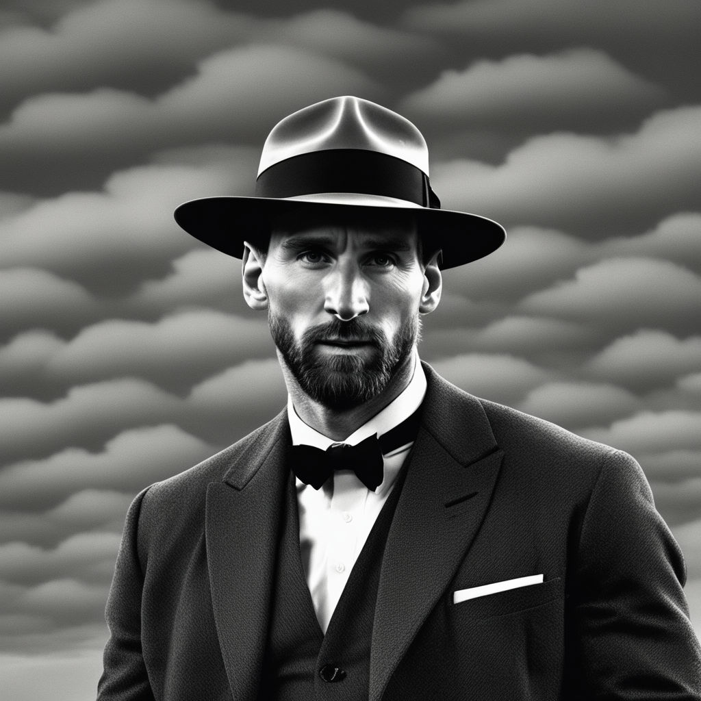 messi as oppenheimer wearing a hat in a christopher nolan movie