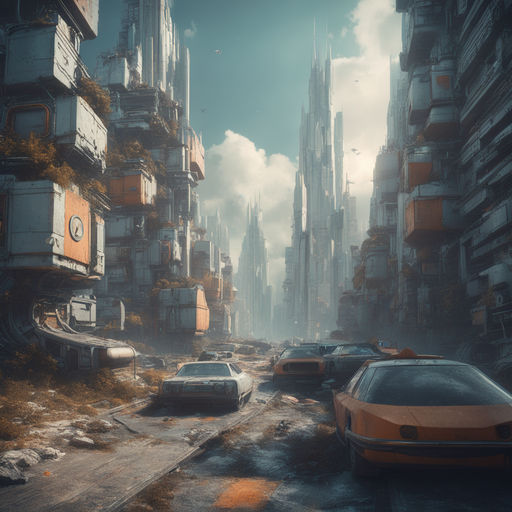 solarpunk city overgrowth in the style of Filip Hodas