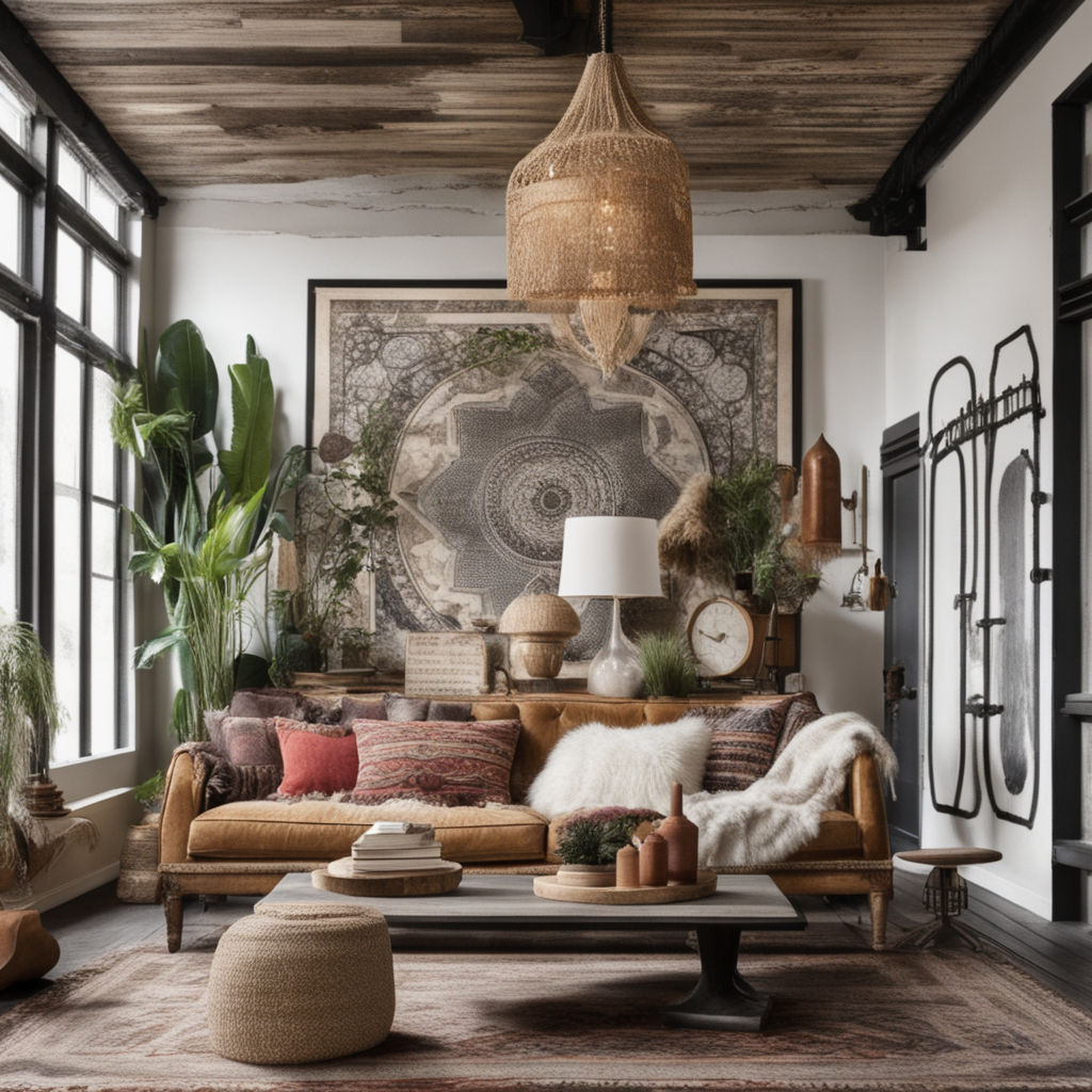 Cozy Elegant Boho Style Living Room Interior In Natural Colors. Comfortable  Corner Couch With Cushions, Many Houseplants, Elegant Coffee Table, Rug On  Wooden Floor, Home Decor. 3D Rendering. Stock Photo, Picture and