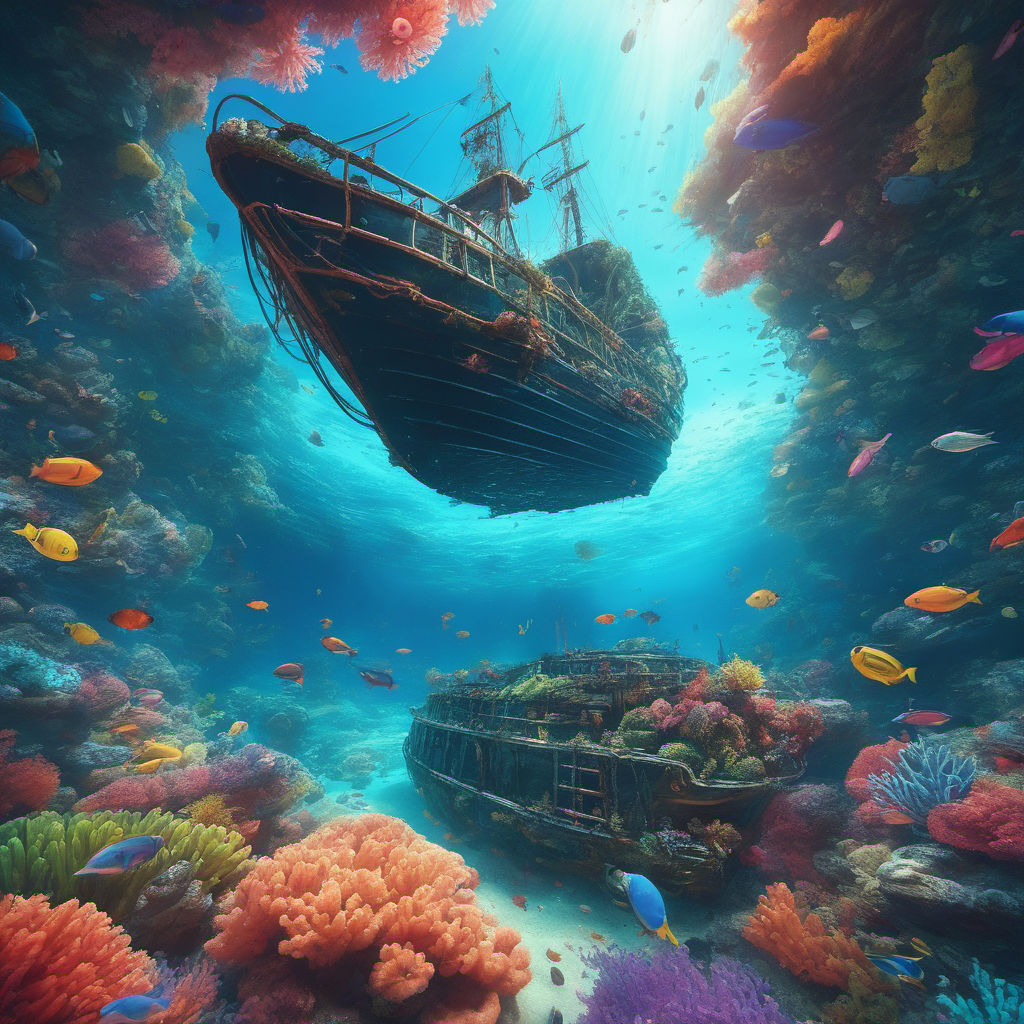 underwater shipwreck painting