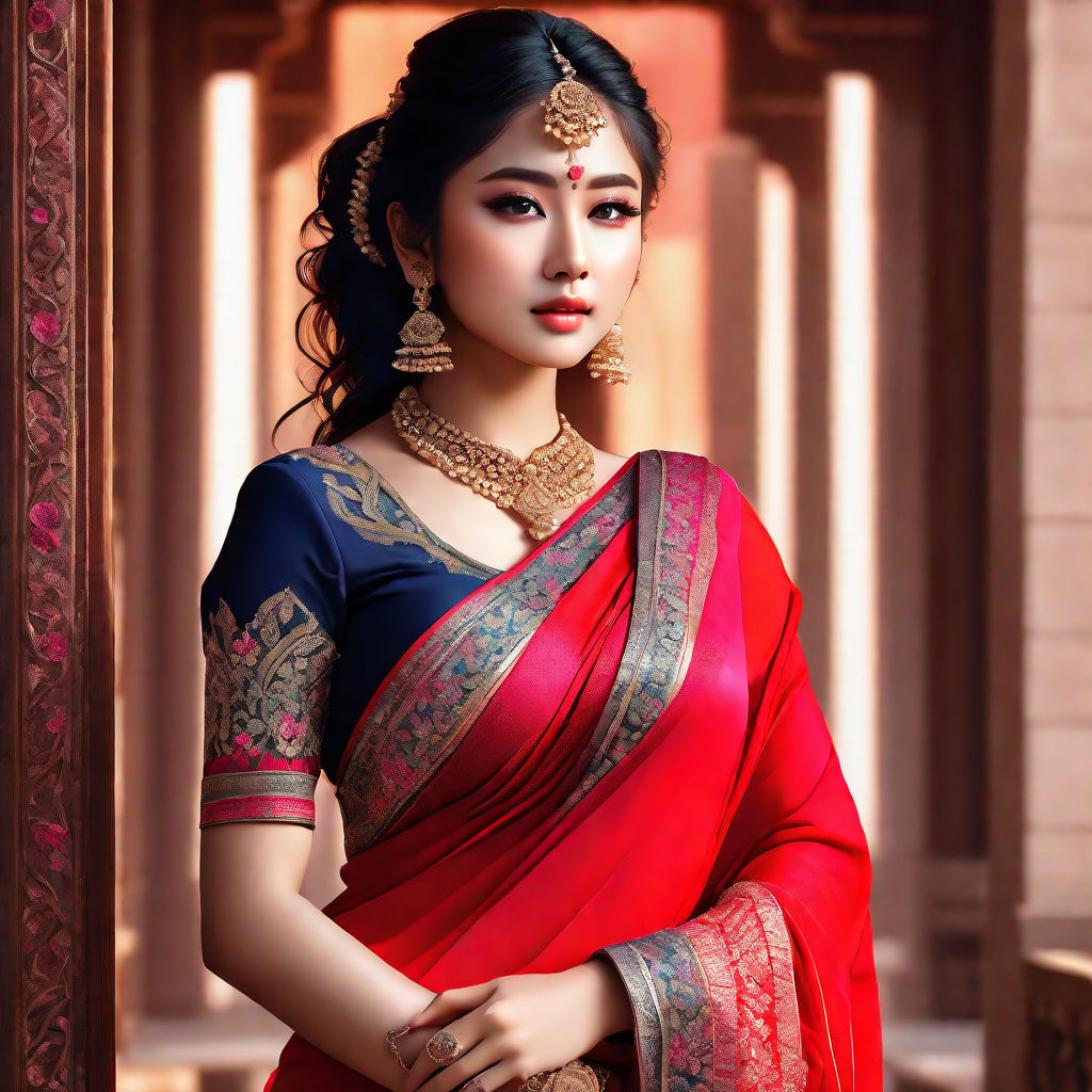 A woman near beach wearing red saree - Playground