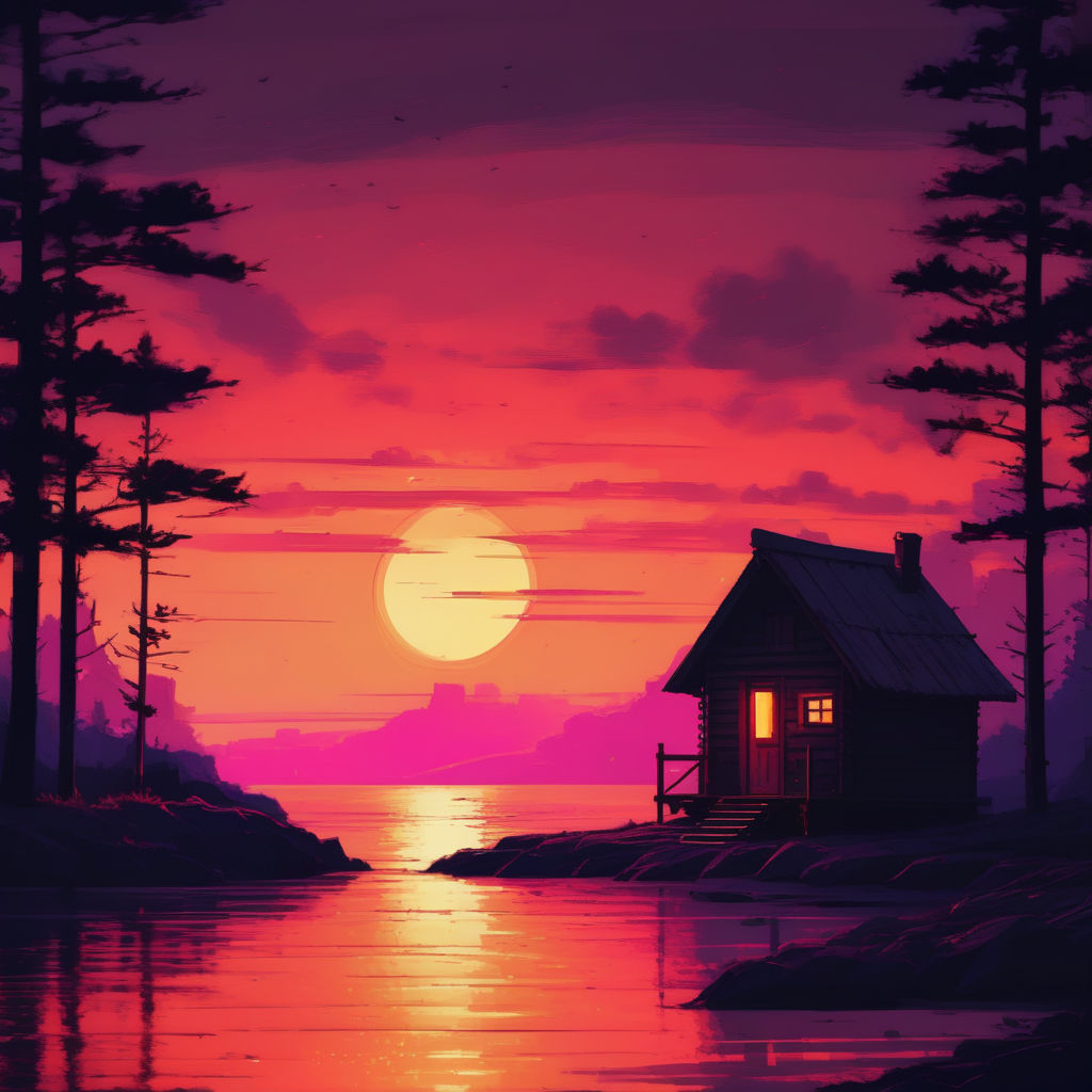 Bay lo fi aesthetic wallpaper. Sunset near ocean. Small island. Beach with  palm tree and sand 2D vector cartoon landscape illustration, purple lofi  background. 90s retro album art, chill vibes 27570062 Vector