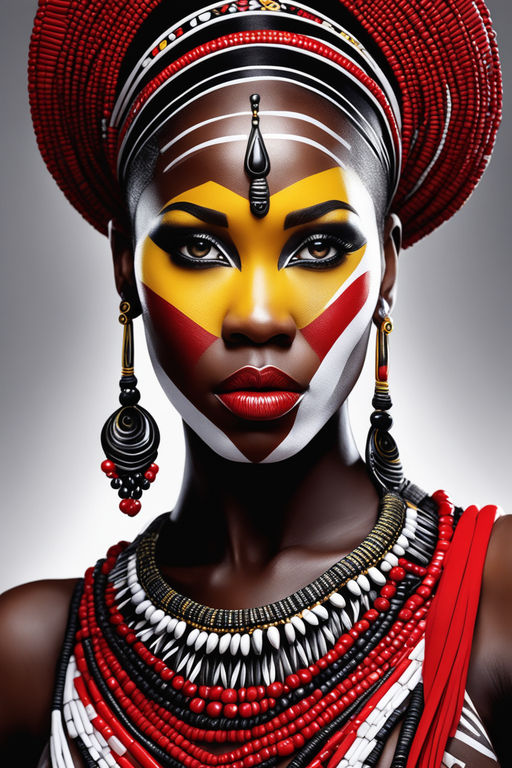 The Art Face. Black and white body paint on african woman