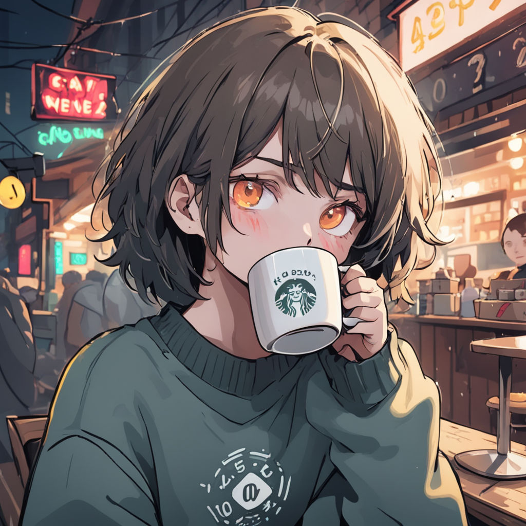 Download Anime Girl With Hoodie And Boba Tea Picture