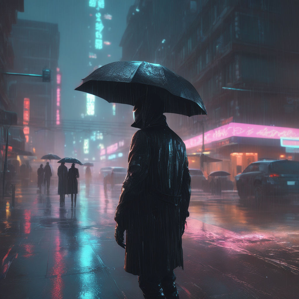 prompthunt: a cyberpunk street scene with neon lights, raining, cinematic,  atmospheric lighting, 4k uhd wallpaper, digital art trending on artstation
