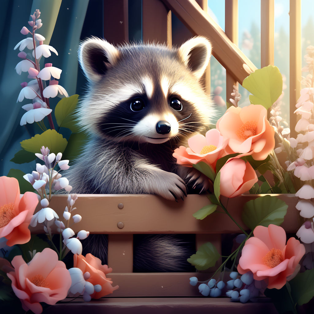 Premium AI Image  A cute adorable baby raccoon rendered in the style of  childrenfriendly cartoon animation fantasy style generative ai