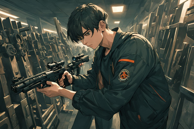 anime boy with machine gun