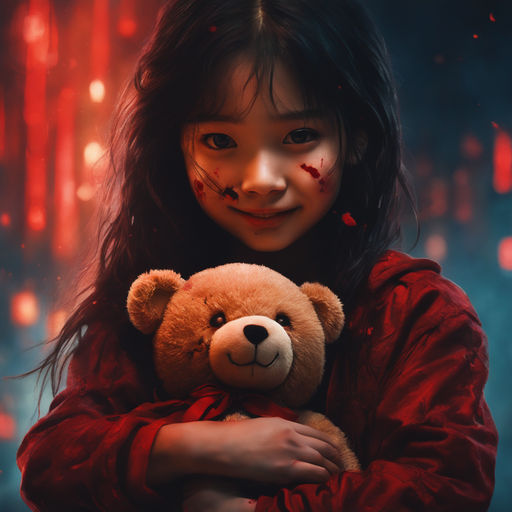 sad anime girl holding teddy bear