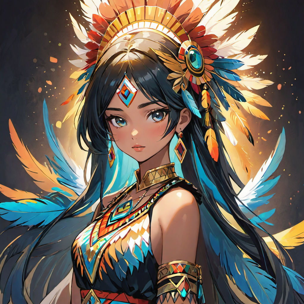 Egyptian anime girl with black hair and orange eyes smiling on Craiyon