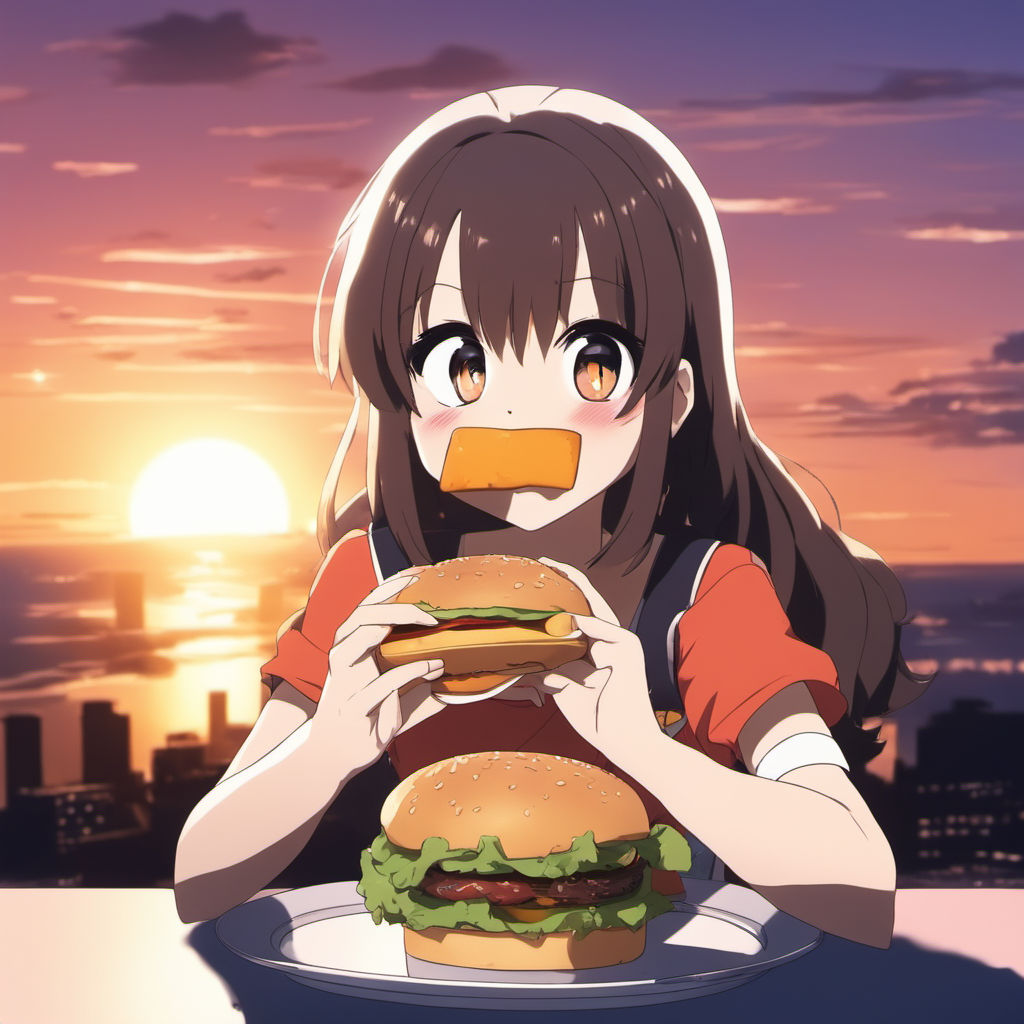 Anime art - I didn't play among us w friends and forget to post, nahhh-  here's spas with a big borger 🍔 Artist: ekuesu Source: Pixiv # 81601793  Material: girls frontline Characters: