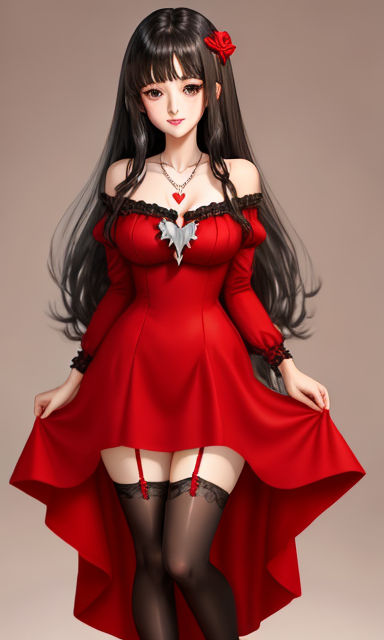 anime girl in a long red dress