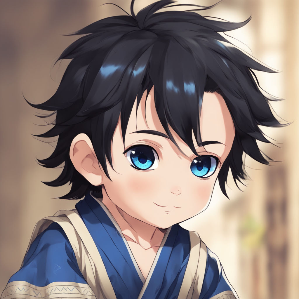 anime baby boy with black hair and blue eyes