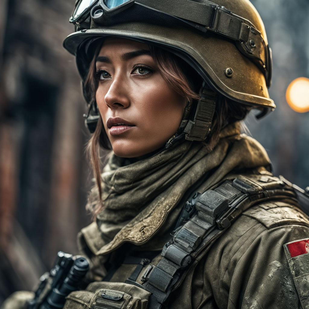 portrait photo of woman in high detailed combat clothes - Playground