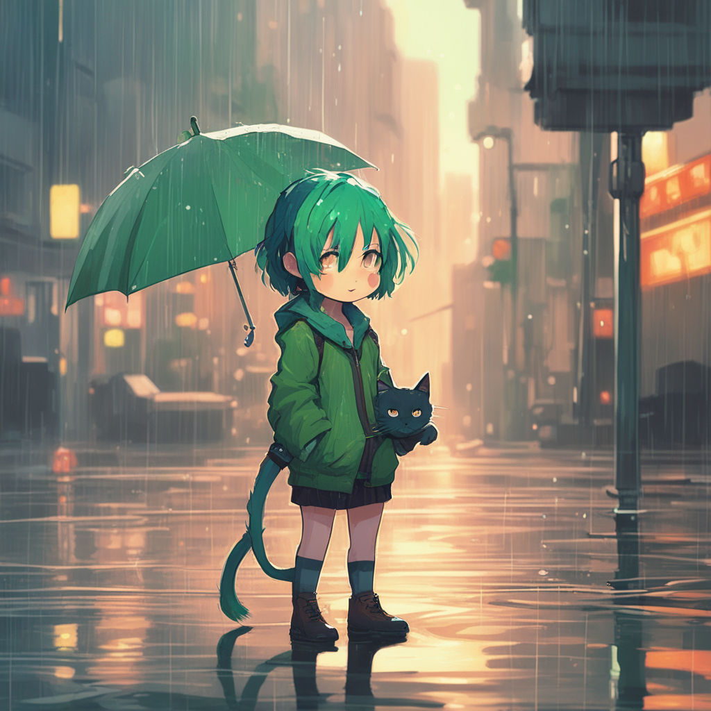 sad anime boy and girl in the rain