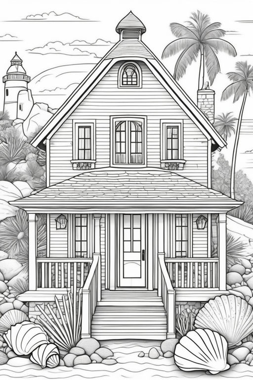 Hawaiian Beach House Watercolor Illustration