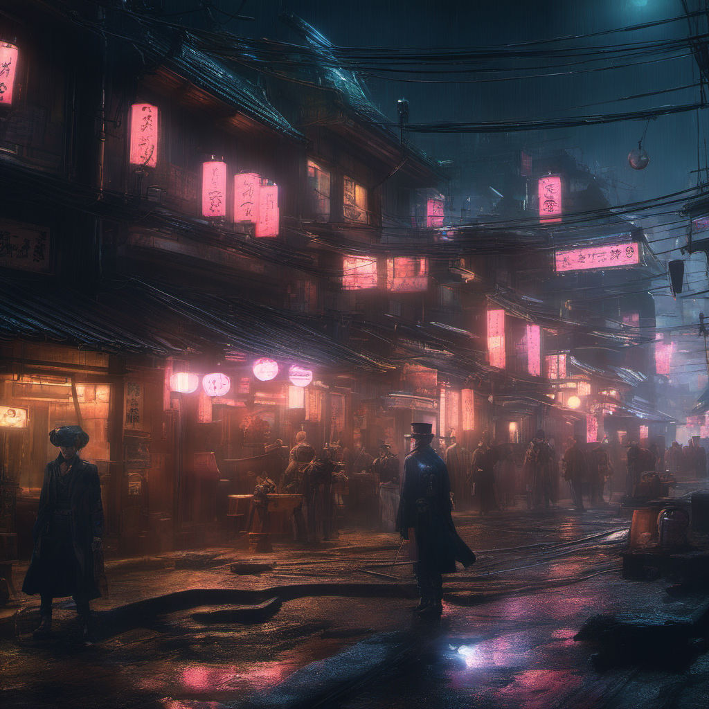 Samurai overlooking a neon-lit cyberpunk city