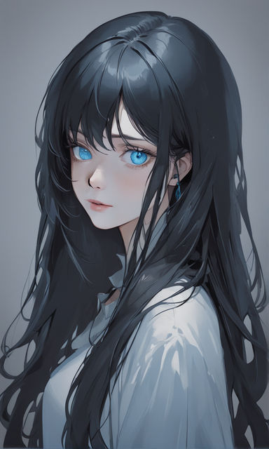 Deep dark blue haired wave anime woman with deep blue eyes - Playground
