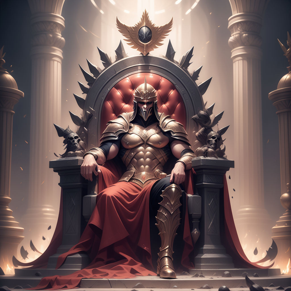 Warrior king sitting on the throne. fantasy scenery. concept art. Stock  Illustration