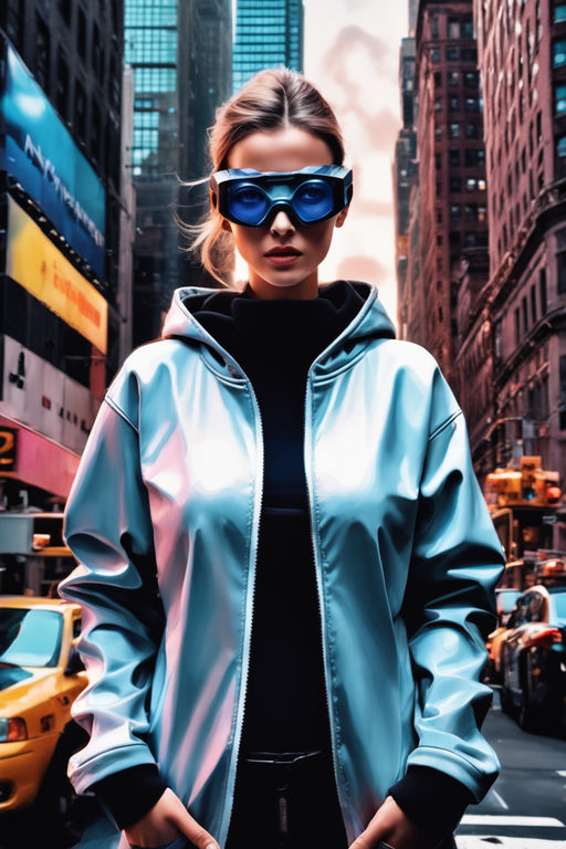 Pop girl, big earrings, profile, colorful hoodie, glasses - Prompt Genius