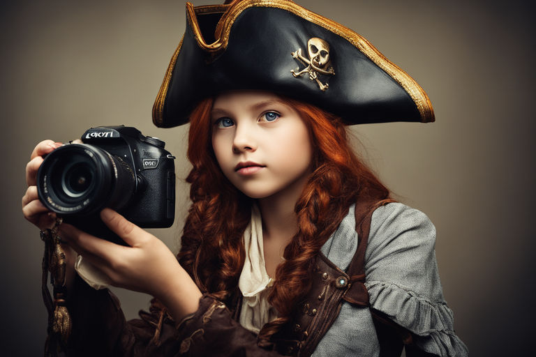 a Pirate Girl in a fitted pirate costume with a pirate flag - Playground