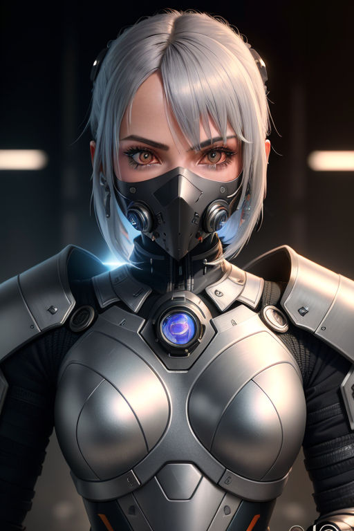 OpenDream - cyberpunk anime girl with futuristic armor covering her face