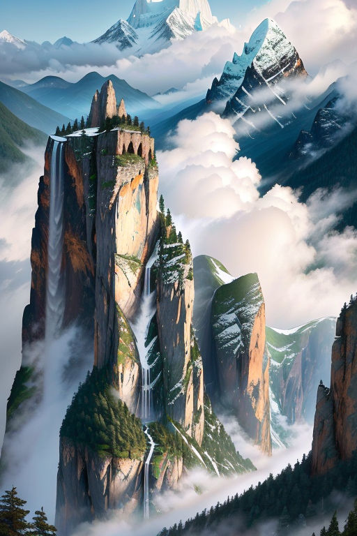 minas tirith, mountains, art deco, sense of awe, eerie