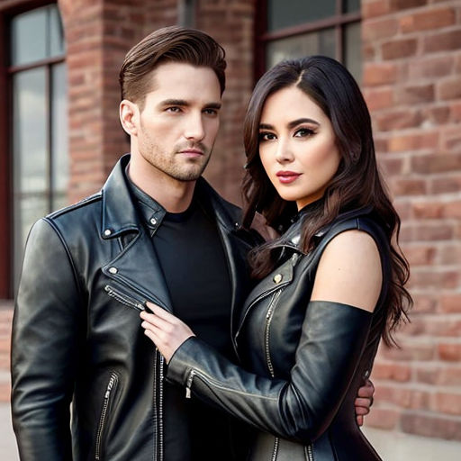 Fashion couple in casual leather jackets posing - Stock Image - Everypixel