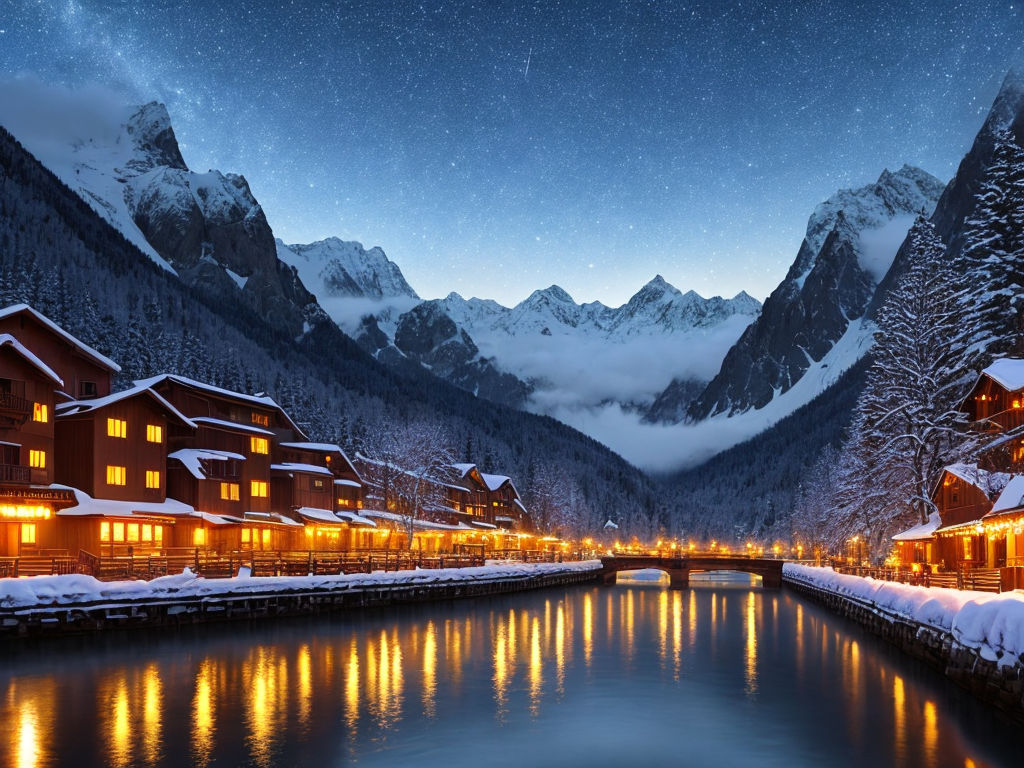 Snowy Winter Night Mountains 