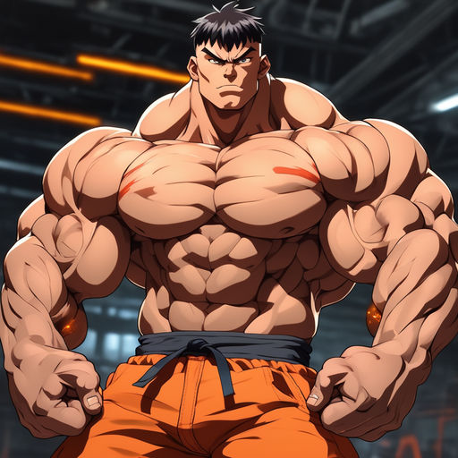 Anime man Character strong muscle power full - Playground