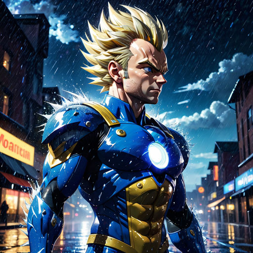 2d artwork of goku super saiyan with blonde hair