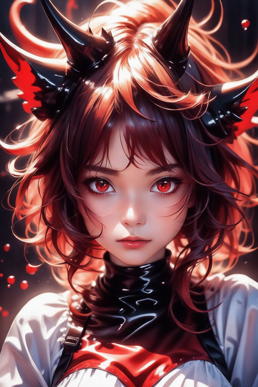 anime demon girl with black eyes