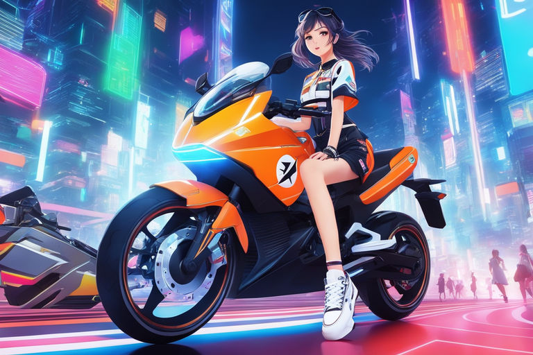 Anime Girl Motorbike Night City Hoshiguma Arknights 8K Wallpaper #6.1753