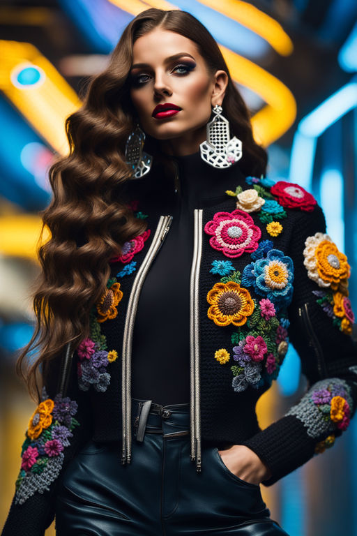 Womens Floral Jacket - Giant Flowers / Black Background