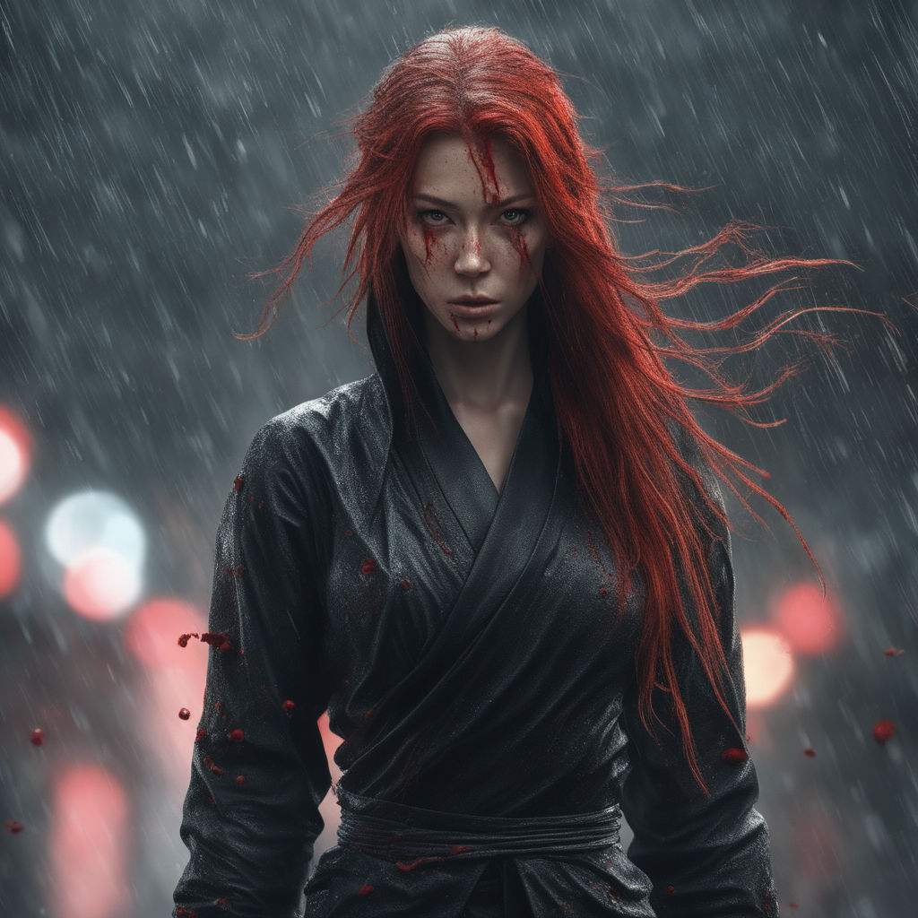 woman anime with red hair with Japanese samurai sword Stock Photo - Alamy