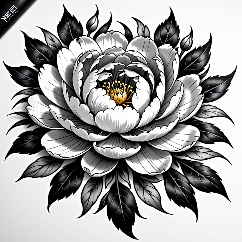 peony tattoo art 8327413 Vector Art at Vecteezy