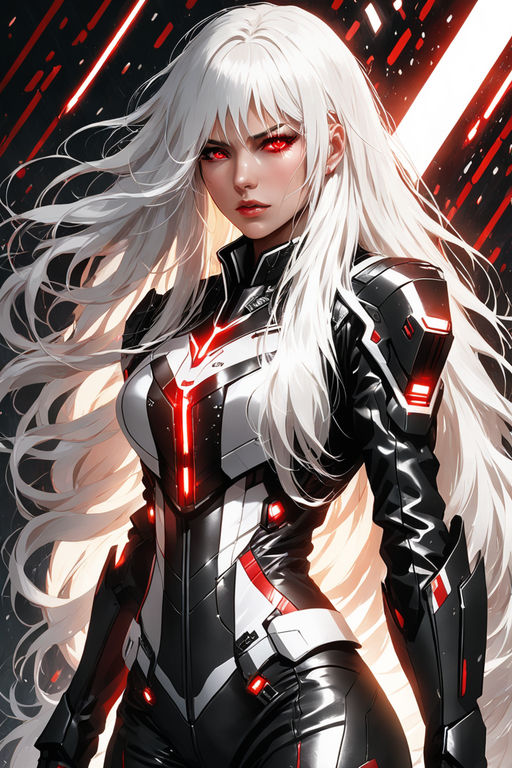 visible-elk918:   , elf vampire girl with white hair and red eyes. anime style