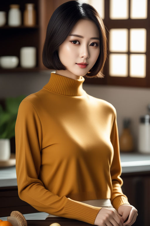 Pretty girl with long dark hair is wearing a bright yellow sweater
