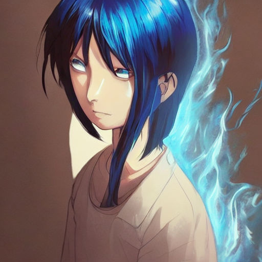 anime child boy with blue hair