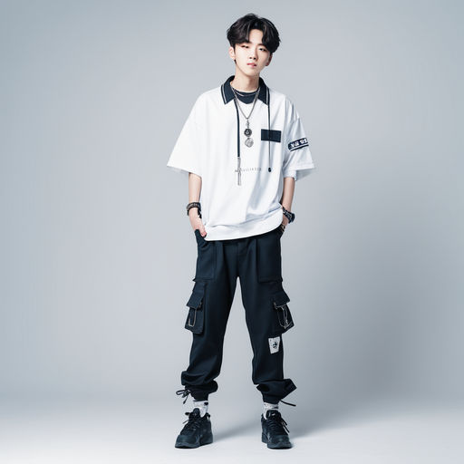 following Off-White's deconstructed style. Pattern: Add diagonal stripes  and quotation mark motifs inspired by Virgil Abloh's signature design  language. Accessories: Pair the overalls with high-top sneakers and a belt  with an industrial-style