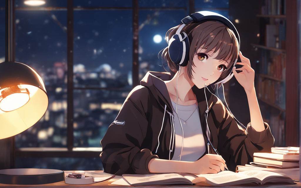 anime girl listening to music