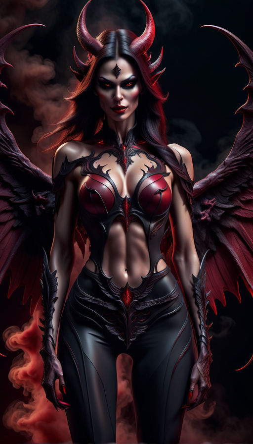 A highly detailed and hyper realistic art of a voluptuous demon girl -  Playground