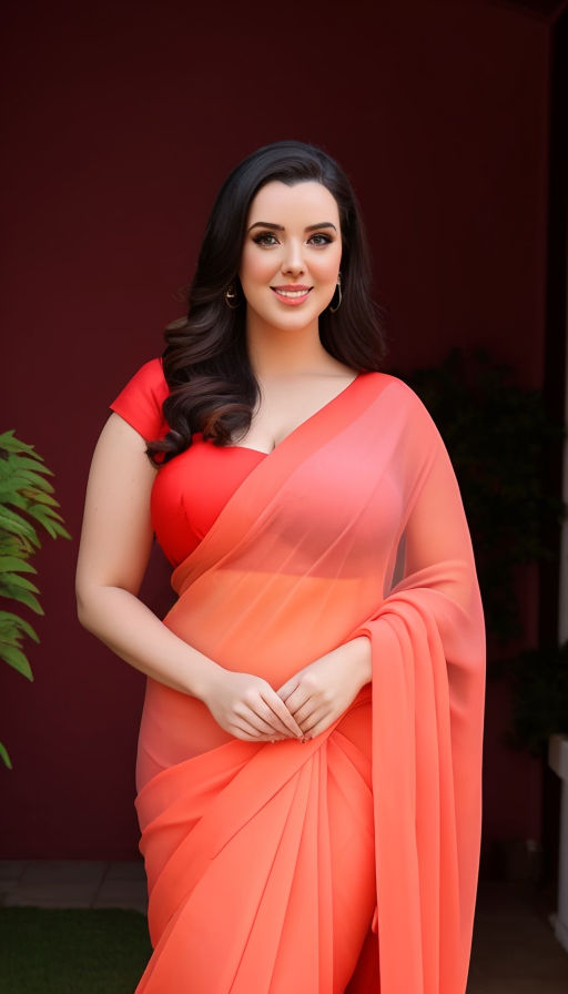 A full body portrait of a 21 year old woman wearing a red and