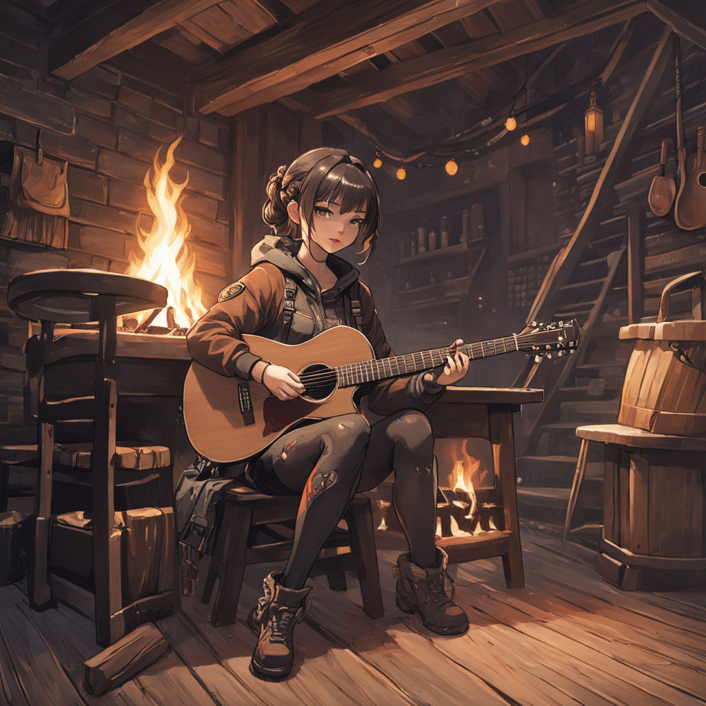 anime girl with acoustic guitar