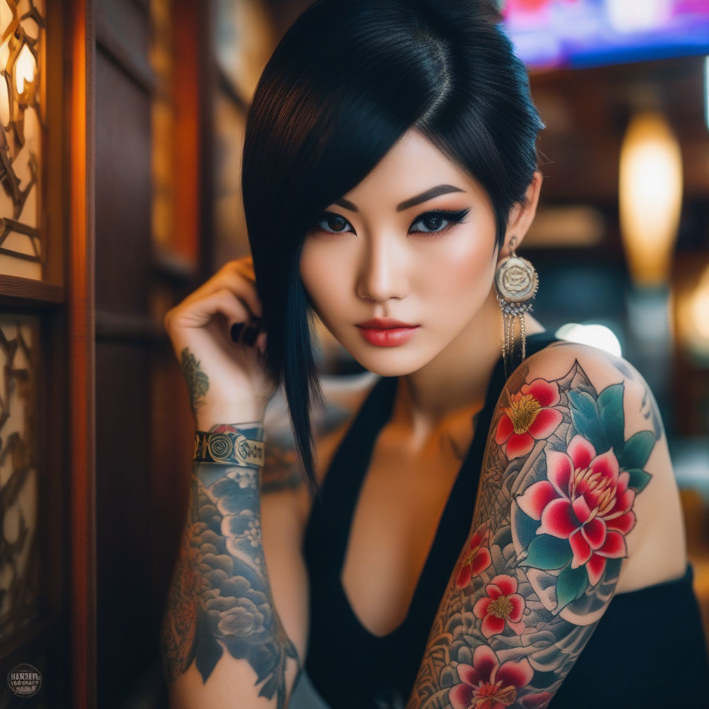 Full-sleeve Asian-oriental tattoo design featuring the iconic Kanagawa wave  unfurling around the contours of a sinewy