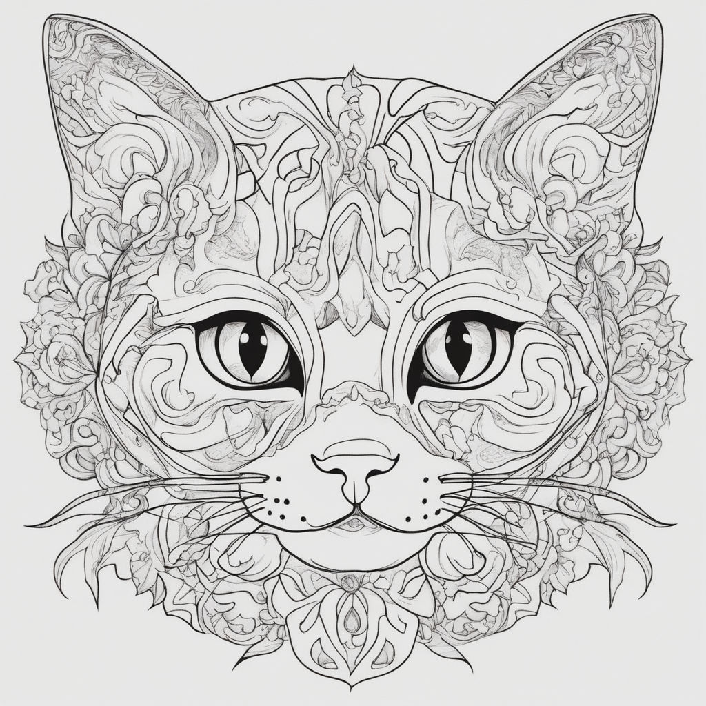 Cat-style coloring book pages for adults, outline art, centered, white  background, drawing on Craiyon