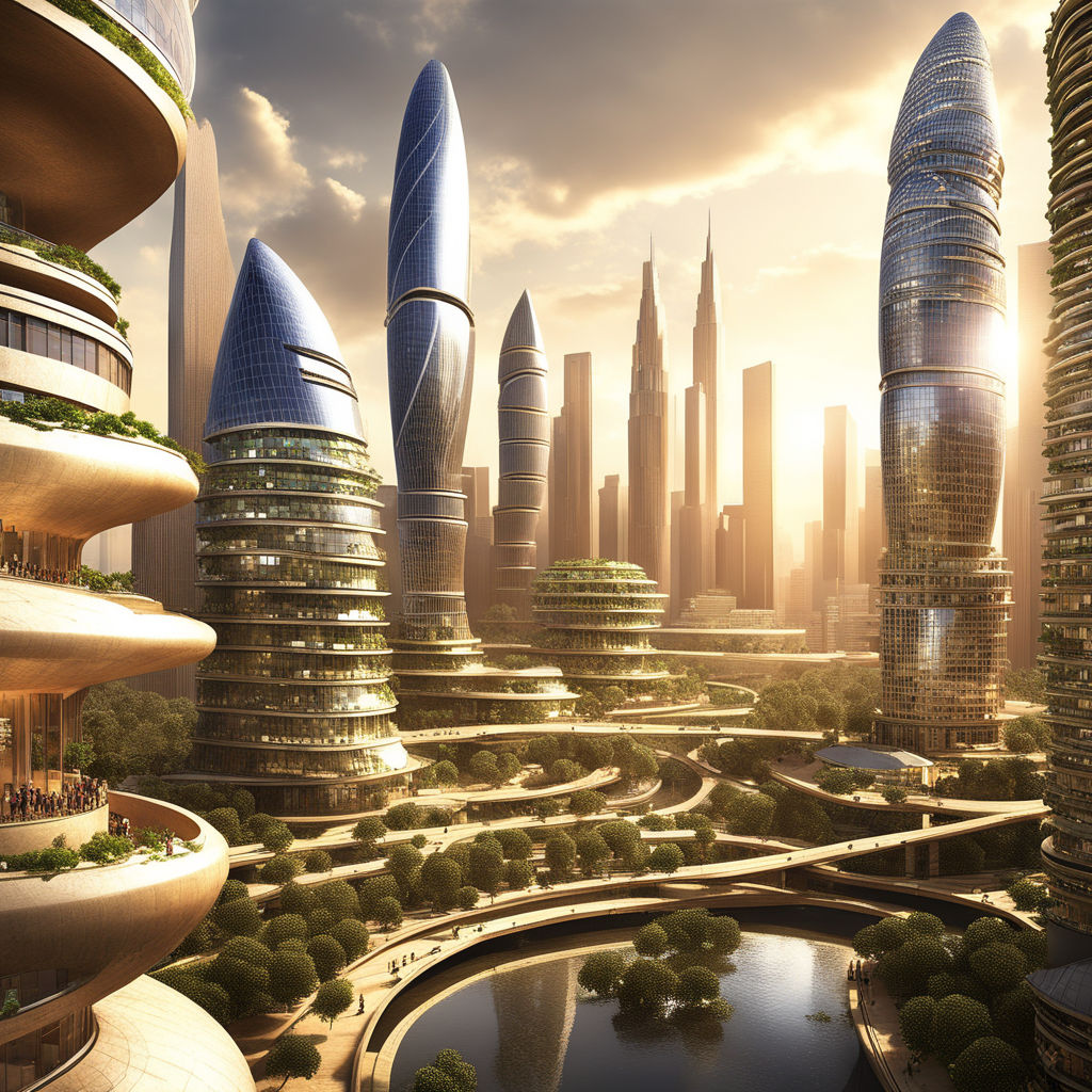 solarpunk futuristic city which has been abandoned and