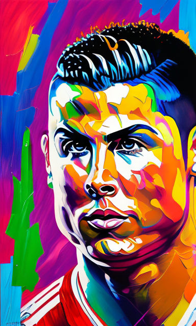 Cristiano Ronaldo dissolving into colorful liquid oil paint