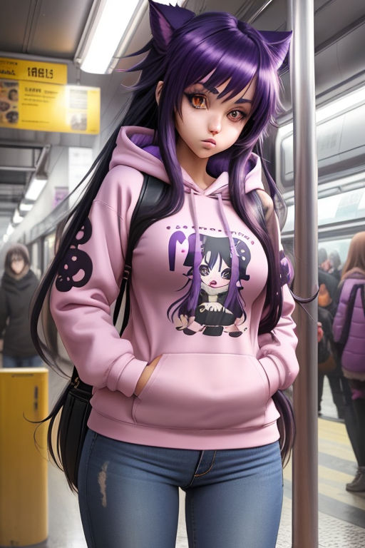 pink anime girl with black hair and eyes