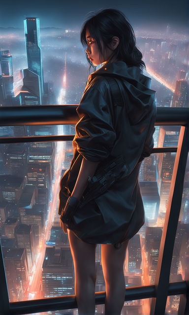 Anime, anime girls, cyberpunk, rain, standing, HD phone wallpaper