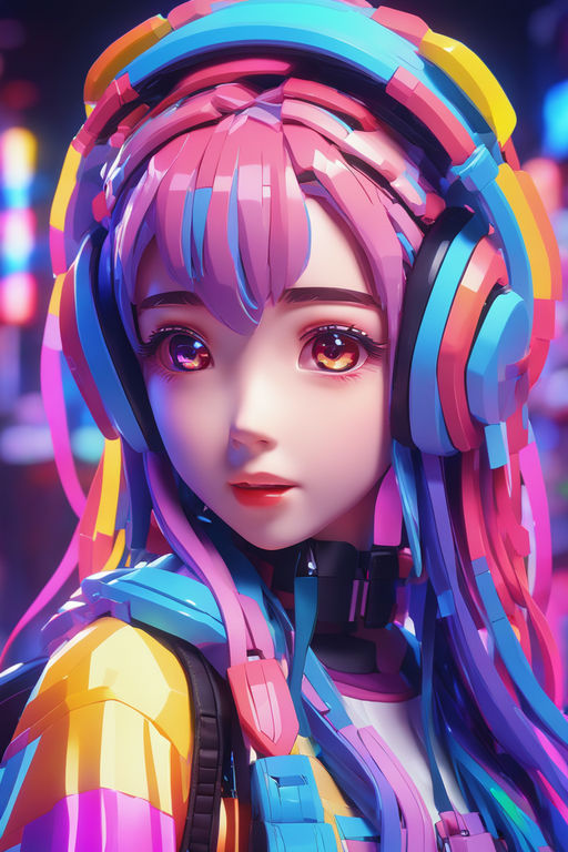 cute anime character neon colors for profile picture